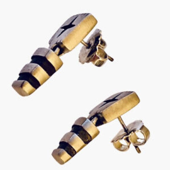 Lisa Jenks Garland Sterling Silver Earrings CAT TRACKS Dangle Post Modernist - Picture 11 of 14